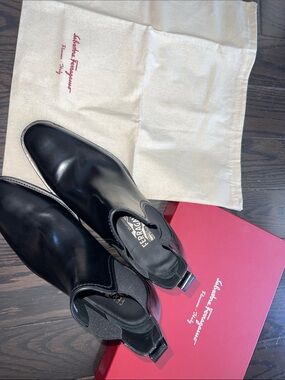 Salvatore Ferragamo Black Leather Slip-On Chelsea Loafers